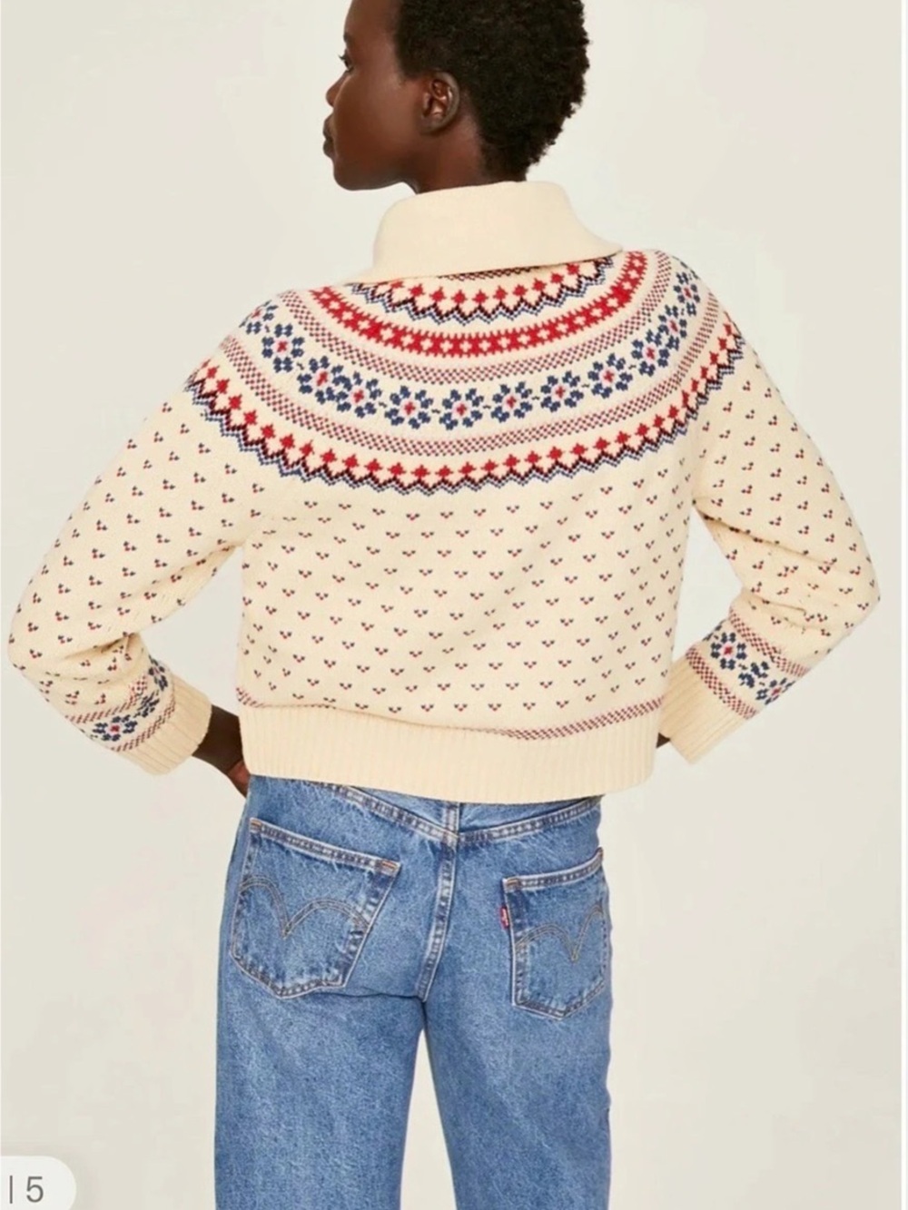 The Great. Fair Isle Cropped Cardigan in Cream - Picture 4 of 12